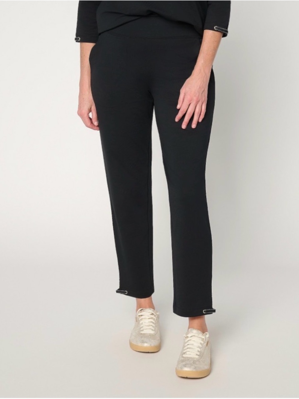 Denim & Co. Active Regular French Terry Straight Leg Ankle Pants Sz Large Black
